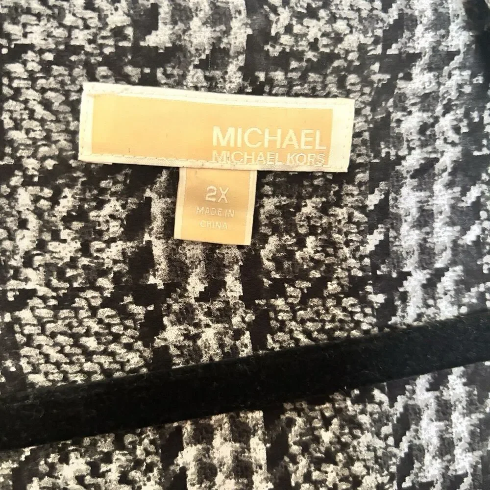 Michael Kors Top Women 2X Multicolor Houndstooth Button Up Shirt Collared Blouse - Picture 7 of 9